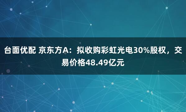 台面优配 京东方A：拟收购彩虹光电30%股权，交易价格48.49亿元