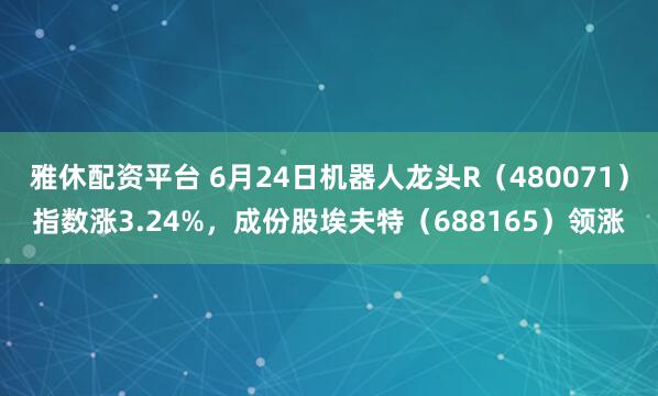 雅休配资平台 6月24日机器人龙头R（480071）指数涨3.24%，成份股埃夫特（688165）领涨