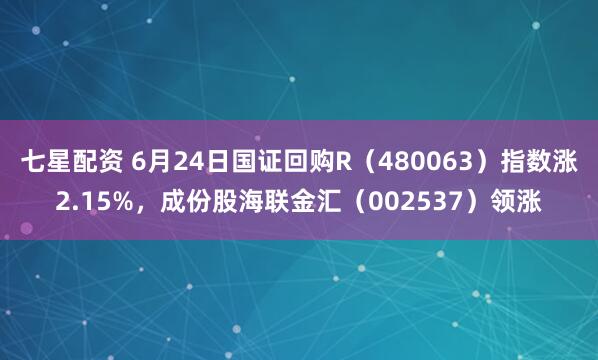 七星配资 6月24日国证回购R（480063）指数涨2.15%，成份股海联金汇（002537）领涨