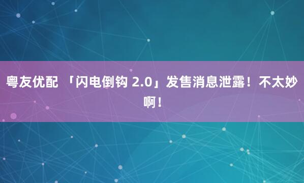 粤友优配 「闪电倒钩 2.0」发售消息泄露！不太妙啊！